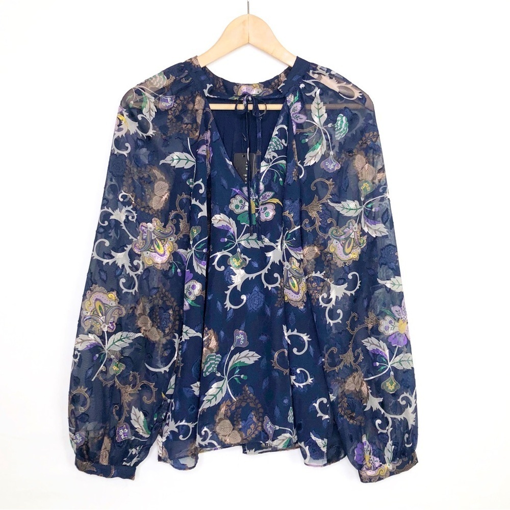 Current Air navy blue floral, print blouse